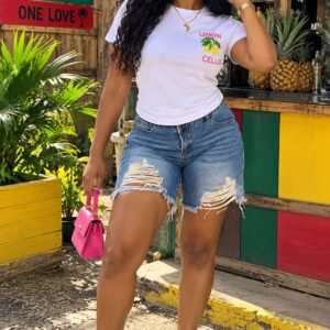 Lemon distress denim set