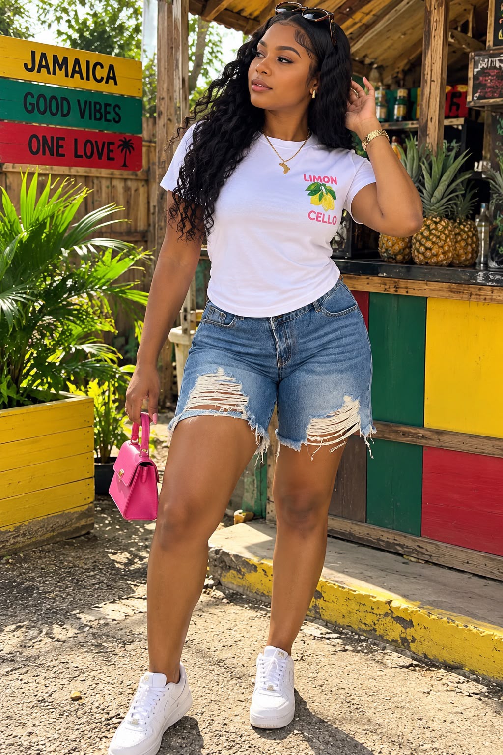 Lemon distress denim set
