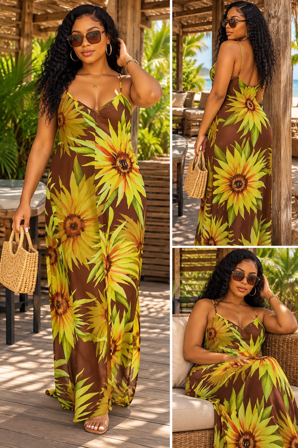 Golden sunflower maxi dress